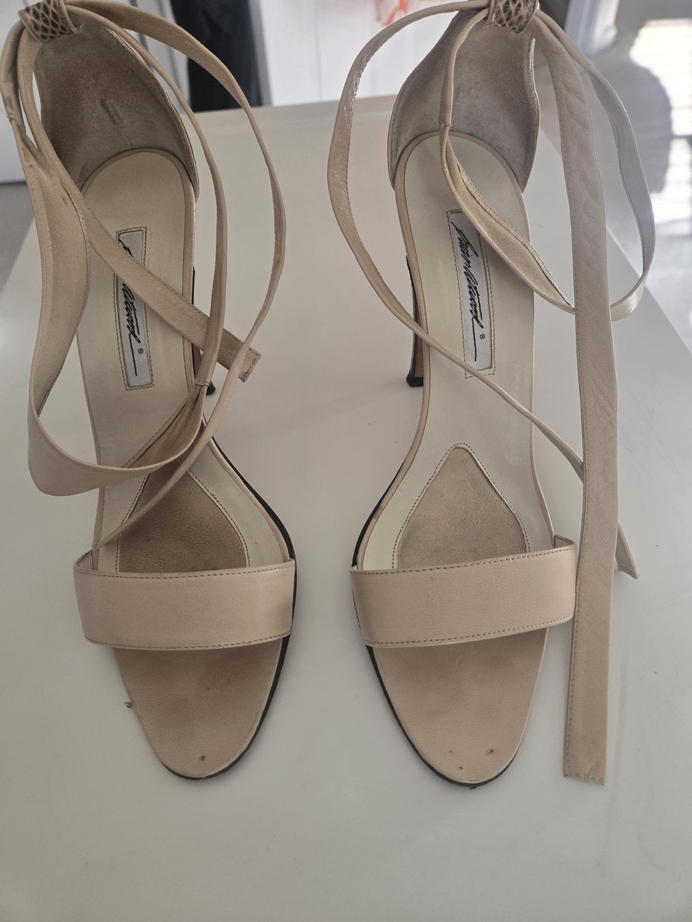 Brian Atwood Beige Wrap-Tie Stiletto Sandals